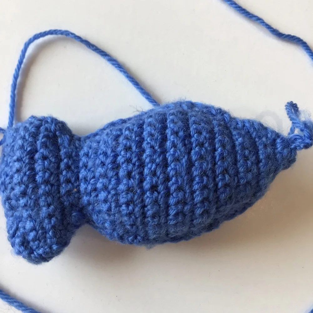 Handmade Crocheted Cat Toy Blue Fish With 32